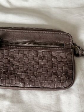 Day & Mood Woven Leather Wristlet Clutch in Dark Brown